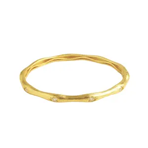 Gold Open Cuff Bangle Minimalist Wave Bangle Bracelet, Matte Brushed Gold Bangle, Star-Set Cubic Zirconia Bangle Inner 1.97" × 2.17‘’Jewelry Gift for Women 6.5''