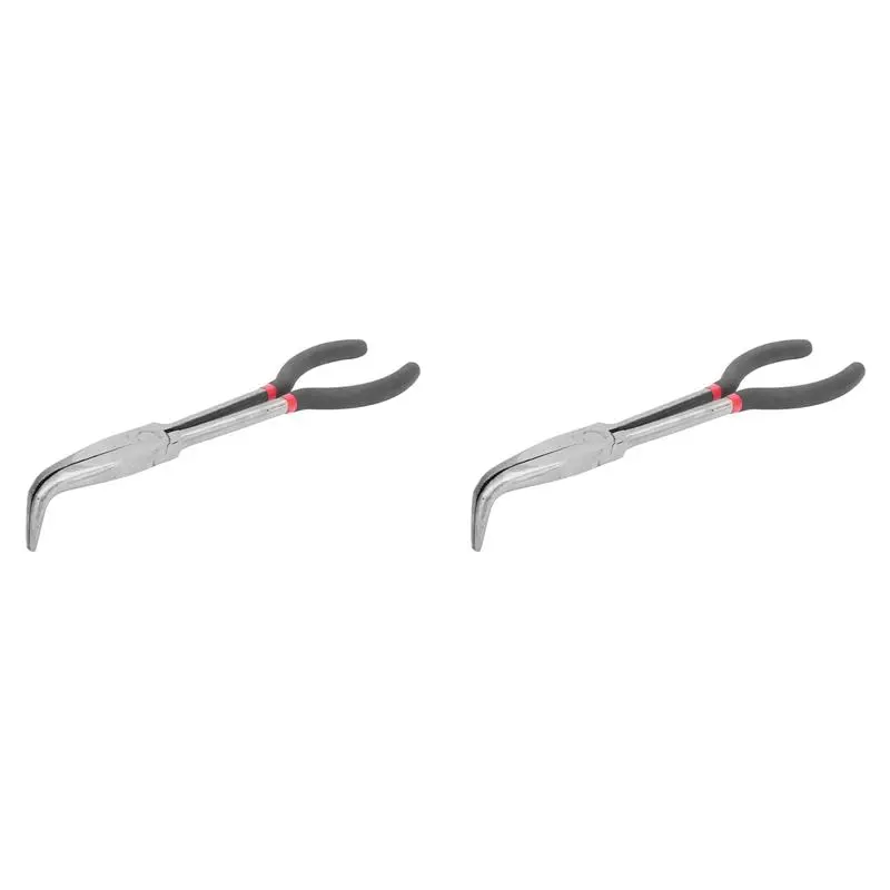 2X Needle Pliers 11 Inch 90 Degree Curved Nose Pliers Steel High Temperature Hardened Pliers Hand Tool