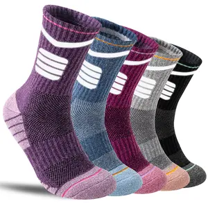 5 Pairs Merino Wool Hiking High Reflective Socks Outdoor Night Safety Trail Running Cycling Trekking Moisture Wicking Cushion Crew Work Socks