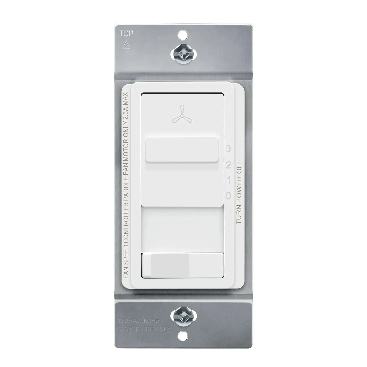 Enerlites 17017-F3 3-Speed Fan Control and Light Switch, 2.5A, Single Pole, White