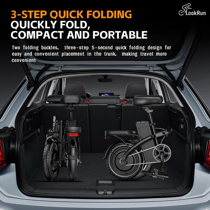 LookRun Foldable Electric Bike 800W Peak Power 22 mph Speed 60 Mile Range Explosion-Proof Tires Rear Disc Brake Dual Seats Ideal for Campus Commutes & Leisure E-Bike Folding Suspension