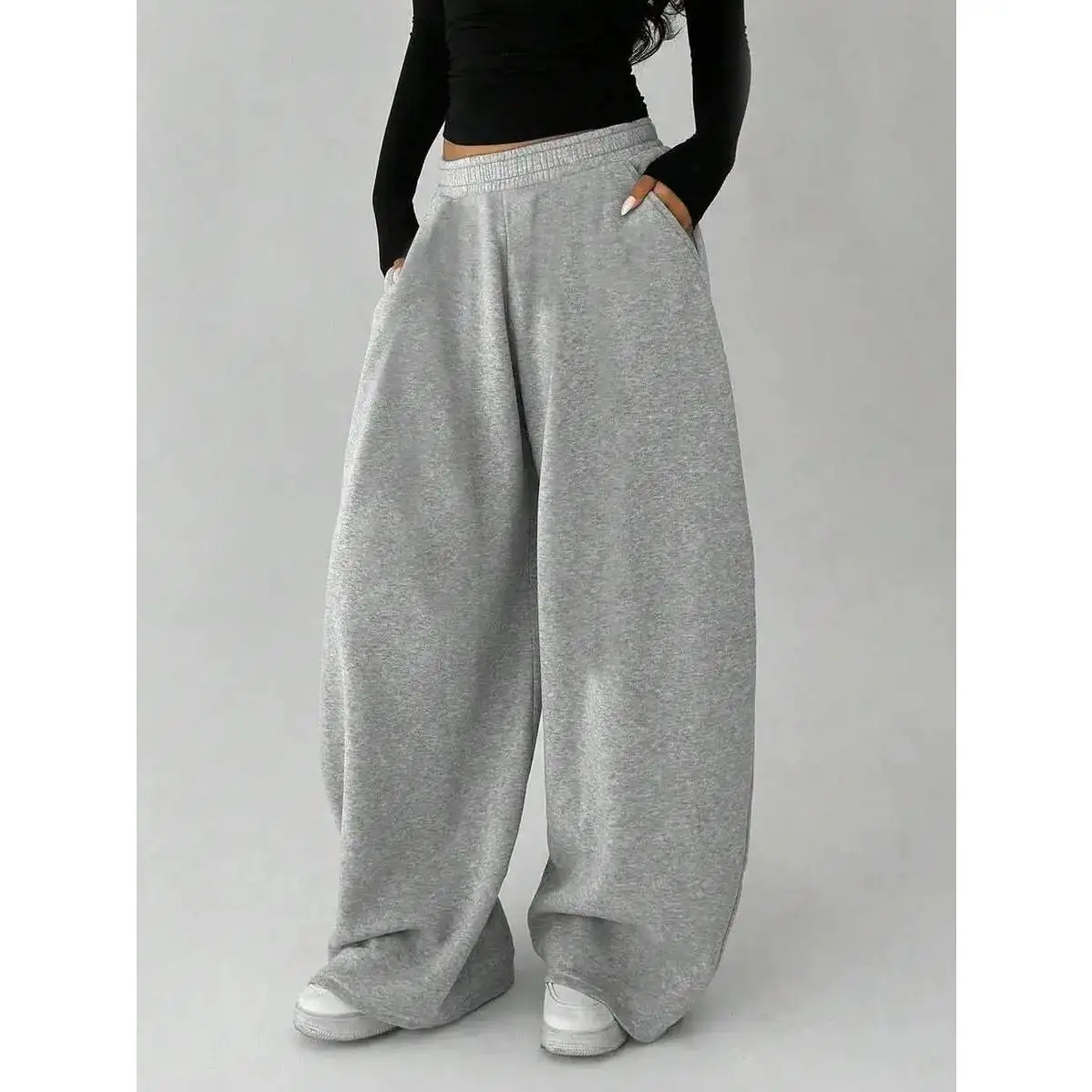 Girls/Teens Casual Baggy Sweatpants Joggers Pants Outdoor Street Pocket Trousers Sports Pants Wide Leg Elastic Waist Pants Pull On Fleece Athletic Ages 8-16 Years