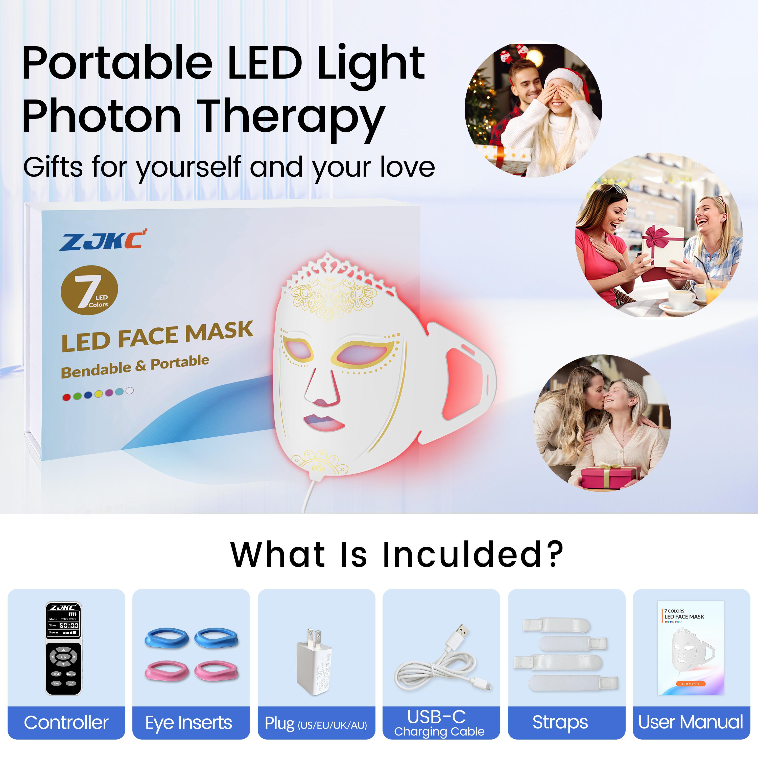 ZJKC 7-Color LED Face Mask, Electric Facial Skincare Device for Adults (All Skin Types) - Skin Repair, Reduces Fine Lines, Acne, Wrinkles & Dark Spots, Portable Home/Travel Set, Creative Mother’s Day Gift holiday mothersdaygift