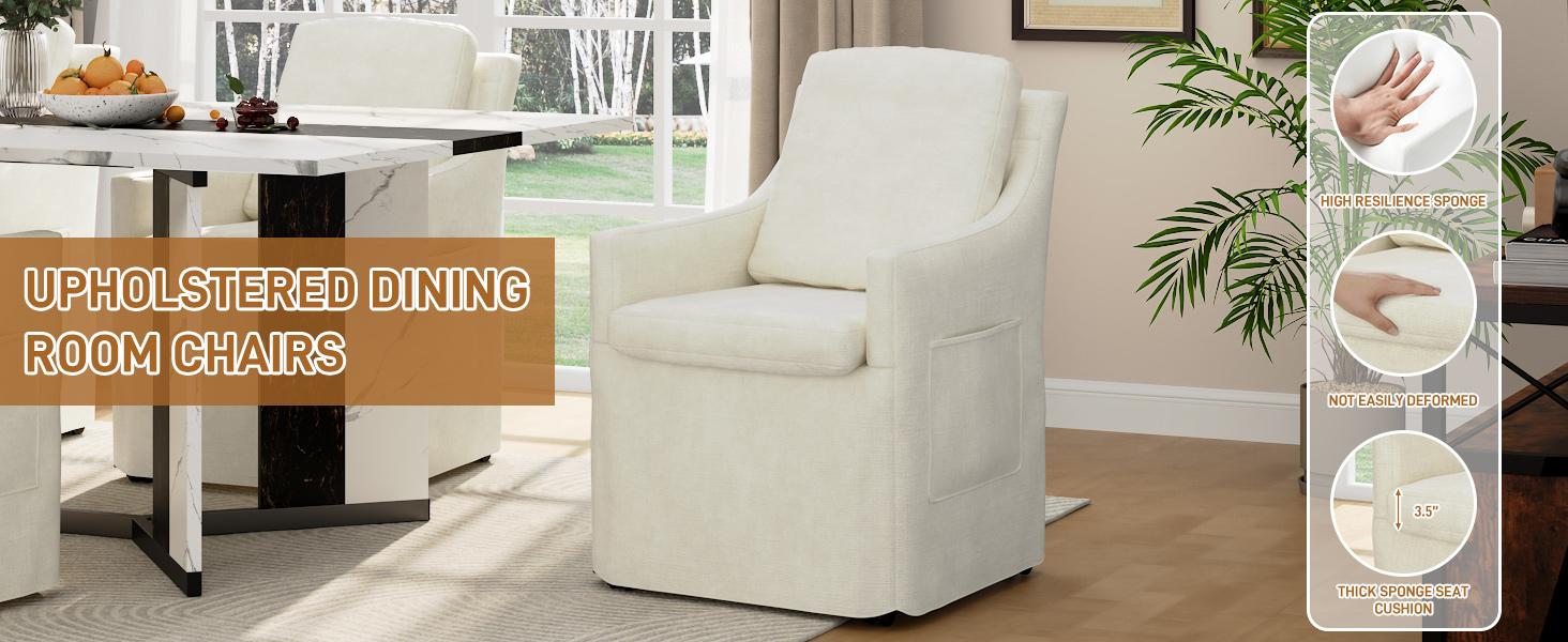 1 PC Upholstered Chenille Dining Chair | 4 Casters Rolling Armchair | Modern Kitchen/Bedroom/Living/Reading Room Chair