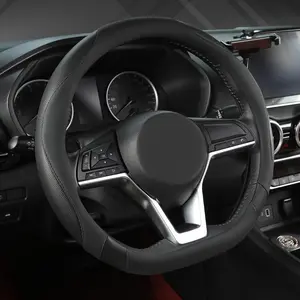 Flat Bottom Car Steering Wheel Cover for Nissan,D Shaped Steering Wheel Cover for Rogue,Altima,Kicks (Black-Standard Size)