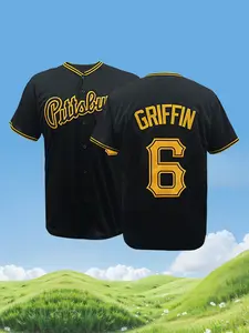 Pittsburgh 6 Stitched Baseball Jersey, Unisex Black Full Stitched Button-Up Shirt, Premium Sports Uniform for All Fans