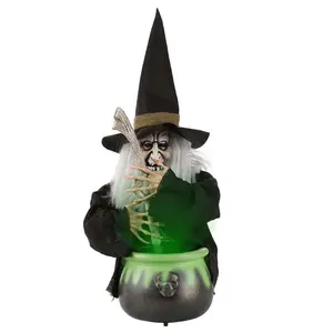 17" Black Brewing Witch with Cauldron Decoration