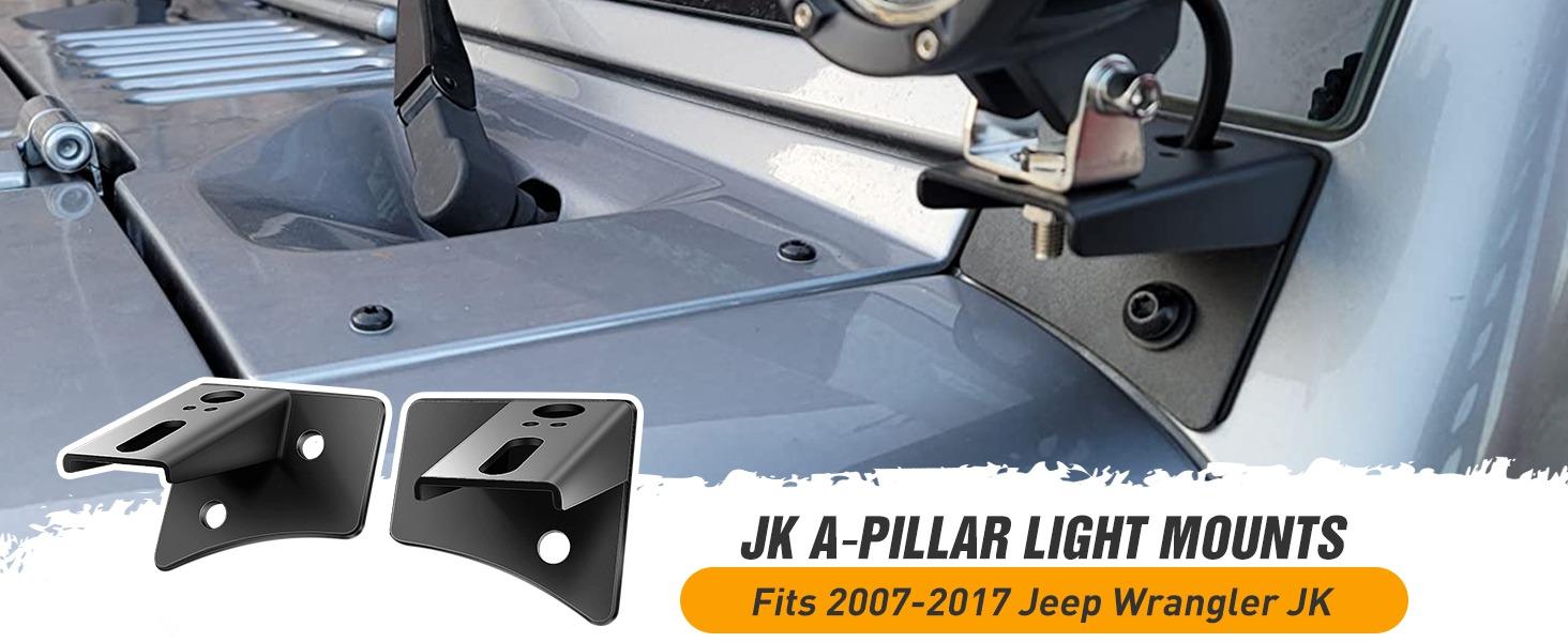 Nilight - 90026B 2PCS Jeep JK A-Pillar Windshield Hinge Mounting Brackets for Offroad LED Fog Light Halogen Work Light for 2007-2017 Jeep Wrangler JK,2 years Warranty,Black