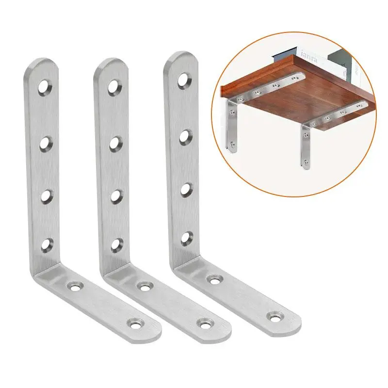Stainless Steel L-shaped Angle Bracket, Right Angle Connector, Corner Code for Connecting Shelves and Wooden Boards, Hardware Accessories, Stainless Steel Brackets