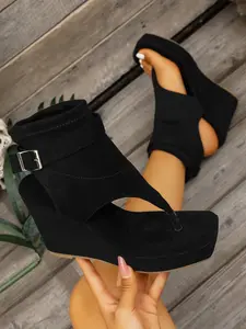 Women's Wedge Heel Round Toe Sandals, Fashion Versatile V-Strap Design, Elegant Wedge Heel Shoes for Summer, Comfortable and Stylish