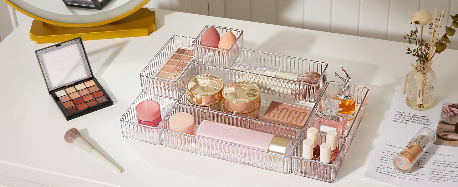 RaybeeFurniture 7-9 PCS Clear Drawer Organizers Bins, 4 Sizes Stackable Acrylic Makeup Drawer Organizer for Bathroom, Vanity, Kitchen, Office, Bedroom, Storage Trays for Cosmetics, Skincare, Jewelry, Gadgets, Home Organization, Must-Have for Small Spaces RaybeeFurniture 7-9 PCS Clear Drawer Organizers Bins, 4 Sizes Stackable Acrylic Makeup Drawer Organizer for Bathroom, Vanity, Kitchen, Office, Bedroom, Storage Trays for Cosmetics, Skincare, Jewelry, Gadgets, Home Organization, Must-Have for Small Spaces