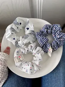 New Korean Style Plaid Hair Tie Set, High Elasticity Printed Hair Bands, Elegant Ponytail Holder, 3 Pieces, All Seasons