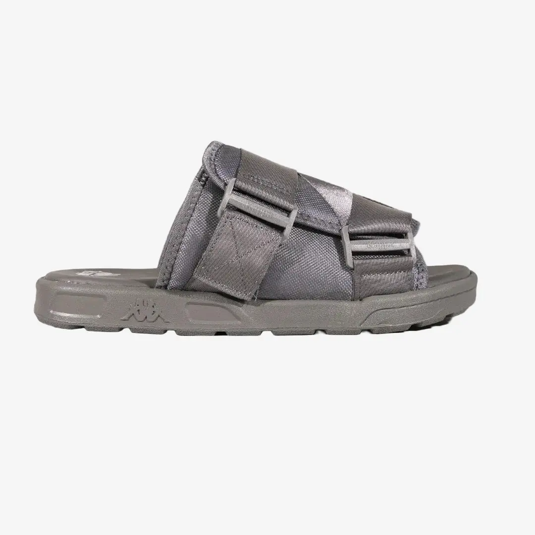 Men's Authentic Bastian 1 Slider Sandals - Sliders Shoes, Grey, Md White, Lightweight Soft Nylon Footwear, Open Toe, Adjustable Strap, Cushioned Sole, Omini Logo