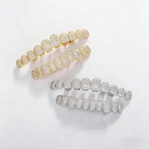Trendy Hip-Hop Silicone Dental Braces - 8A Grade Zirconia 10-Tooth Micro-Inlaid Fashion Accessory with Gold (8A Zircon) Transparent Dental Aligner Box outdoorfun