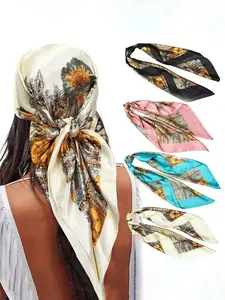 4PCS/set 80*80cm Large Square Head Scarves Silk Like Neck Scarf Bandana Hair Sleeping Head Wrap Fashionable Hair Scarfs for Women