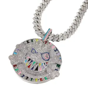 Europe and the United States exaggerated boys necklace hip hop micro inset zircon metal wind texture color disk tide necklace jewelry