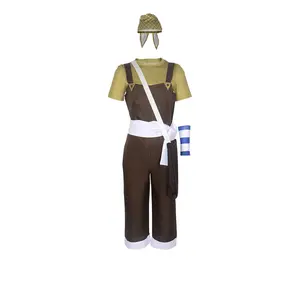 Usopp Cosplay Costume Set Brown Overalls Yellow T Shirt Bandana Crossbody Bag Belt Wrist Guards for Comic Con
