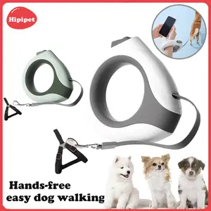 [HipiPet] Hands-Free LED Dog Leash – Retractable Light-Up Pet Leash for Easy and Safe Walks, Adjustable Reflective Harness Set Hands-Free Leash