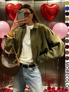 Women's Military Jacket, Army Green Loose Fit Coat For Spring & Autumn