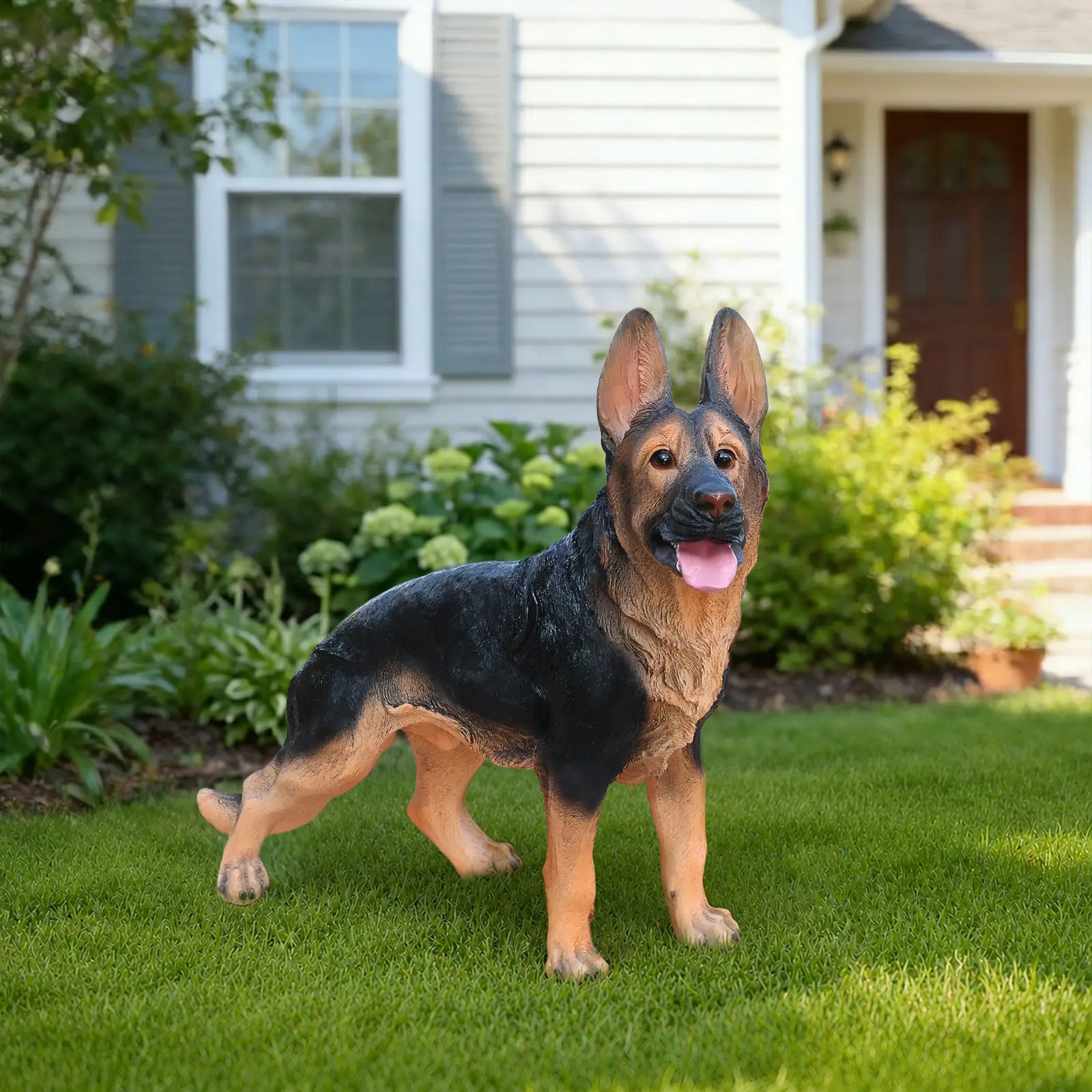 Resin German Shepherd Puppy Statue for Garden, Patio, Porch, or Yard – Weatherproof Outdoor Sculpture with UV Protection, Black Finish, Pet Lover Gift