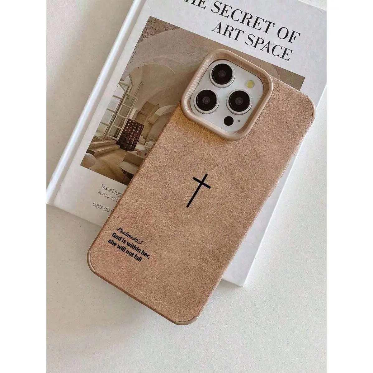 Retro Velvet Texture Cross Bible Verse Phone Case, Minimalist Religious Style Cross Christian Cool Phone Case, Christian Gift For Girlfriend/Boyfriend, Compatible With IPhone 17 Pro Max, 16, 16 Pro Max, 16 Pro,  Christmas Gifts