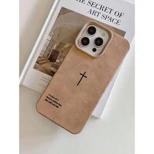 Retro Velvet Texture Cross Bible Verse Phone Case, Minimalist Religious Style Cross Christian Cool Phone Case, Christian Gift For Girlfriend/Boyfriend, Compatible With IPhone 17 Pro Max, 16, 16 Pro Max, 16 Pro,  Christmas Gifts