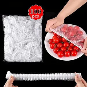 1 Pack of 100 Colorful Transparent Food Plastic Lids Packaging Bags, Reusable BPA-Free Freshness Saver Containers for Kitchen Use