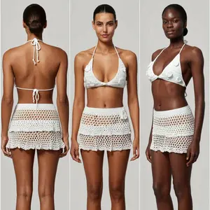 LIFIRE 2-Piece 100% Handmade Crochet Cover Up Set – Top & Skirt Matching Outfit Viral 3D Flower Crochet Bikini Set | Summer 2026 Must Have