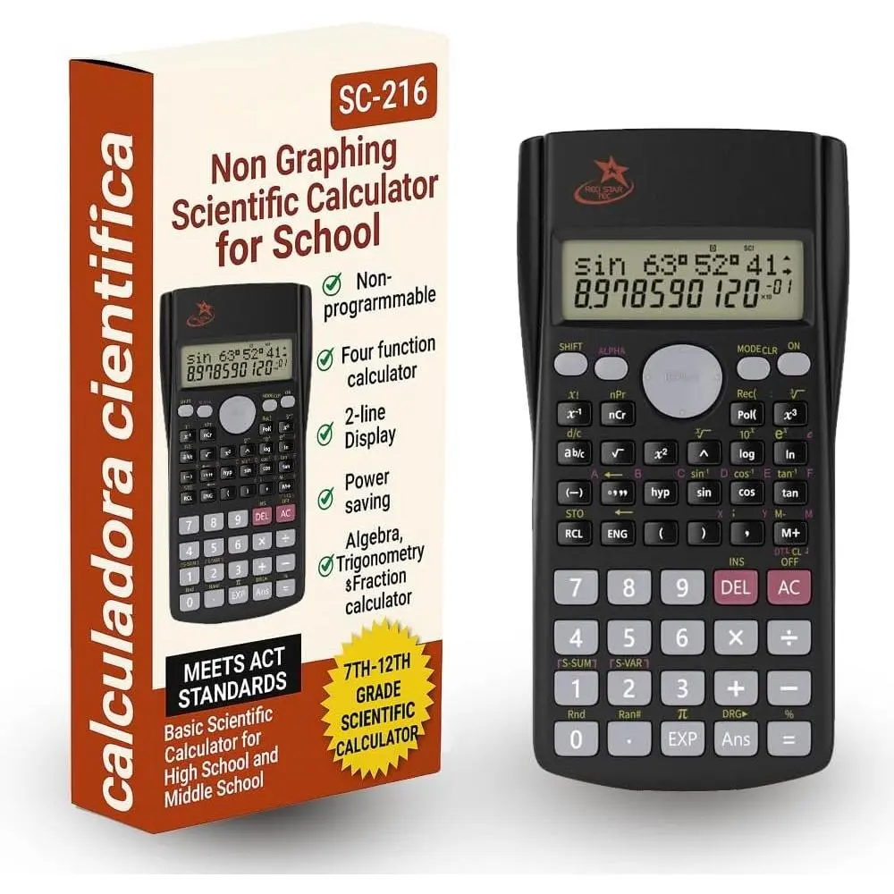 Fraction Calculator for School - SC-216 Scientific Calculator by , with 4 Functions, SAT-, 2-Line Display with Trigonometry, Algebra & Statistics, Non-Graphing Calculator