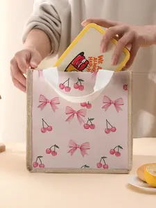 Stylish Butterfly Knot Print Tote Lunch Bag, Portable Large Capacity Food and Drink Carrier for Camp, Picnic, and Daily Use