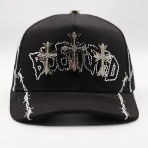 Bendecido Silver Embellished Cross Design Snapback Hat for Stylish Outfits