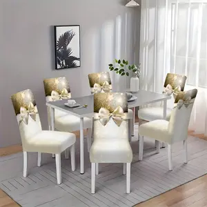 2/4/6pcs Christmas Print Chair Covers Holiday Atmosphere Decoration Full Set Dining Table and Chair Covers One-piece Home Stool Cover