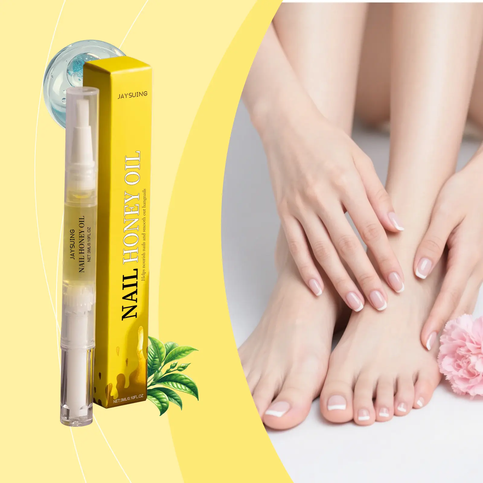Honey Nail Care Essence Liquid - Nourishing Cuticle Oil with Tea Tree Oil & Glycerin, Daily Hydrating Repair Moisturizer for Sensitive Nails, Ginger Growth Serum 7-Day Extract Repair Pen