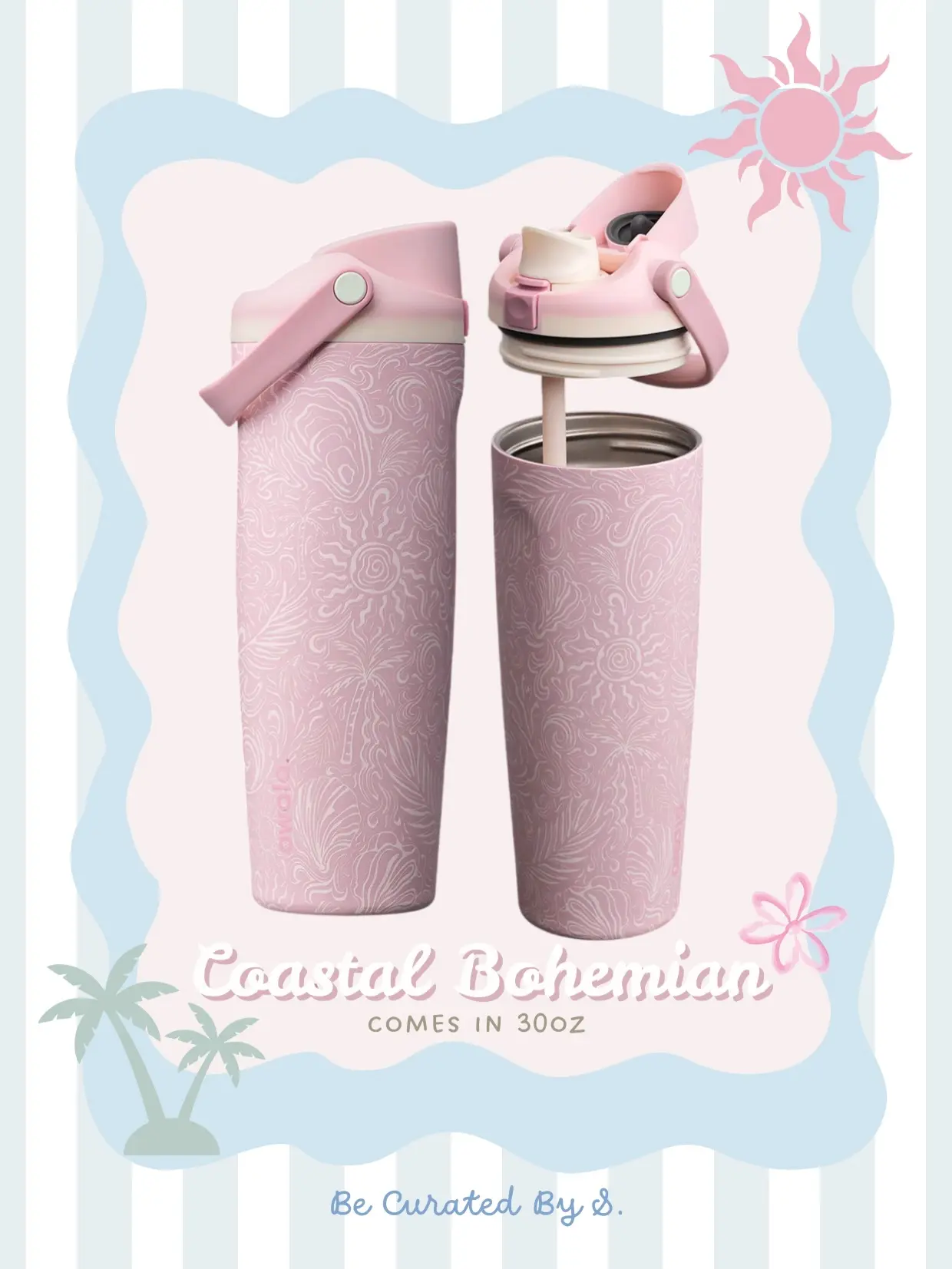 Trending Owala Coastal Bohemian 30oz Freesip Sway Water Bottle, 24-hour insulation, Cute Water Bottle For Girls, Tumbler For Summer, Gift For Her
