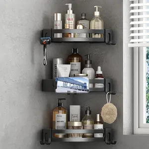 3-Pack Black Triangle Shower Caddy, 3-Tier Corner Shelves, Rustproof Shower Storage Rack, Drill Free Wall Mount Shower Organizer, 40lbs Load Capacity