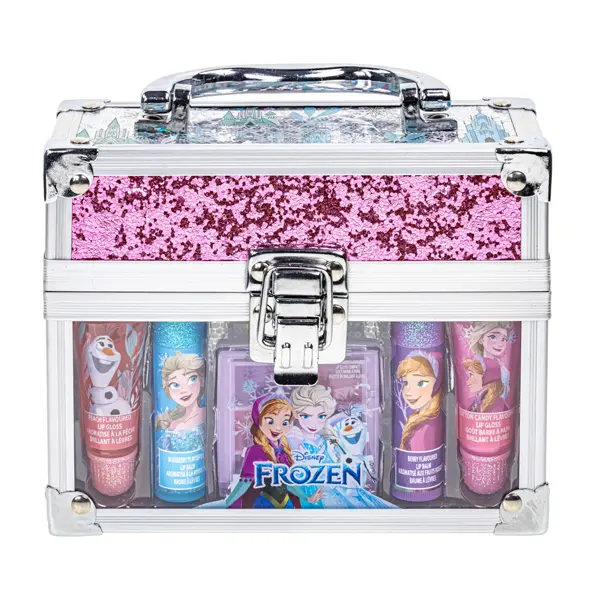 Disney Frozen II Beauty Mini Train Case Set Includes Lip Gloss Tube, Lip Balm, Lip Gloss Compact for Girls ,for Parties, Sleepovers, Ages 3+ by Townley Girl