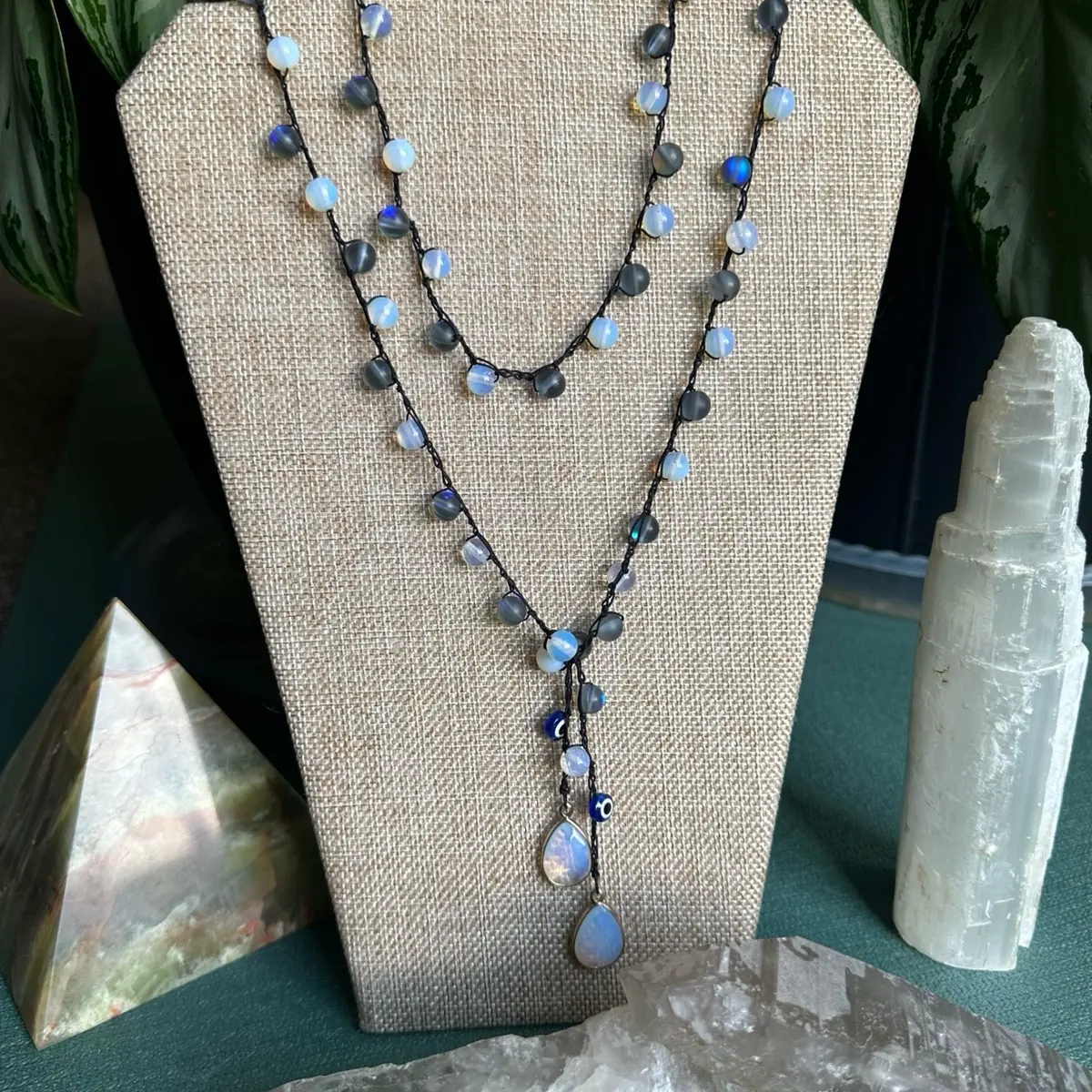 Handmade Crotchet Necklaces with Genuine Beads and Crystal Pendants for Women