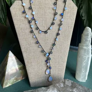 Handmade Crotchet Necklaces with Genuine Beads and Crystal Pendants for Women