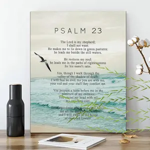 Wooden Framed Psalm 23 Inspirational Scripture Canvas Wall Art - Bible Verse Print for Living Room, Bedroom, Office, or Study Decor