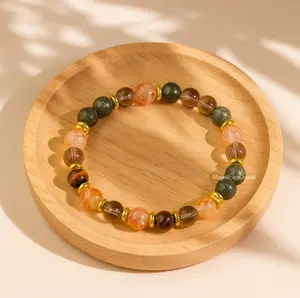 Citrine Smoky Quartz Tiger Eye Pyrite Multi Crystal Bracelet Abundance Jewelry