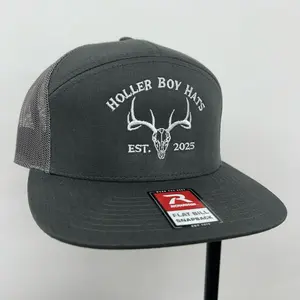 Deer Skull HBH 7 PANEL Richardson Dark Grey color Flat Bill Embroidered Hat