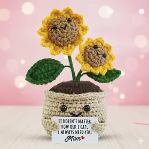 OASSIE Gifts for Mom from Daughter Son - Mini Handmade Positive Sunflowers Crochet with Message Card - Mother's Day Birthday Gifts for Women Mom, Emotional Support Crochet Sunflower Decor