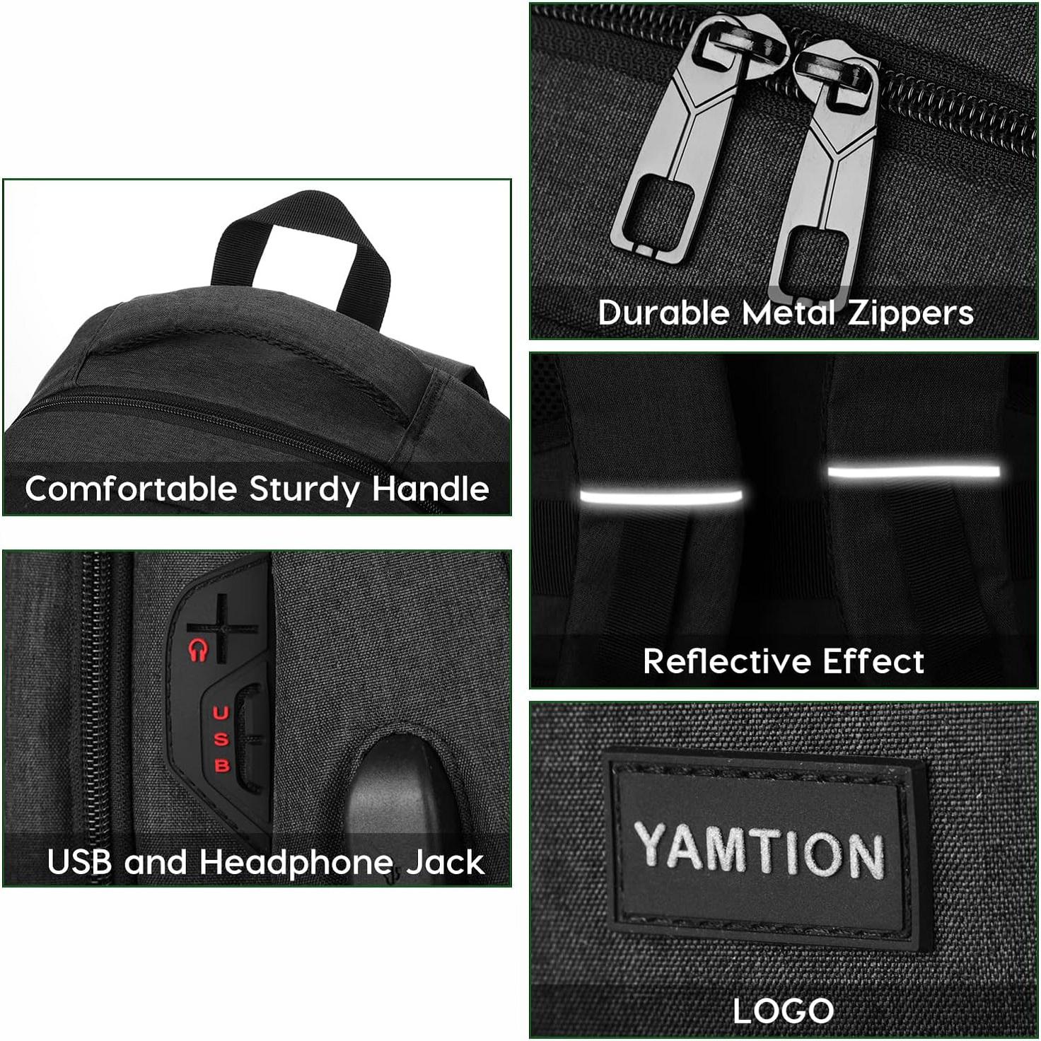 YAMTION Laptop Backpack with USB & Headphone Jack | Anti-theft Water Resistant Travel Backpack with Luggage Strap  Large Capacity School Backpack for College Students | Breathable Business Laptop Backpack with Reflective Strips