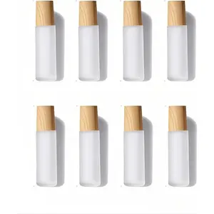 8Packs 10ml Refillable Glass Roller Bottles Frosted Comestic Container with Wooden Caps Essential Oil Roll  Portable Roller Bottles with Stainless Steel Roller Balls for Travel  use