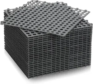 24 Modular Interlocking Floor Mat Rubber Tiles 12"x12" Drainage Interlocking Tiles Drain Holes Non-Slip Drainage Mats for Pool, Kitchen, Shower, Patio Pet Areas (Gray) (Round)