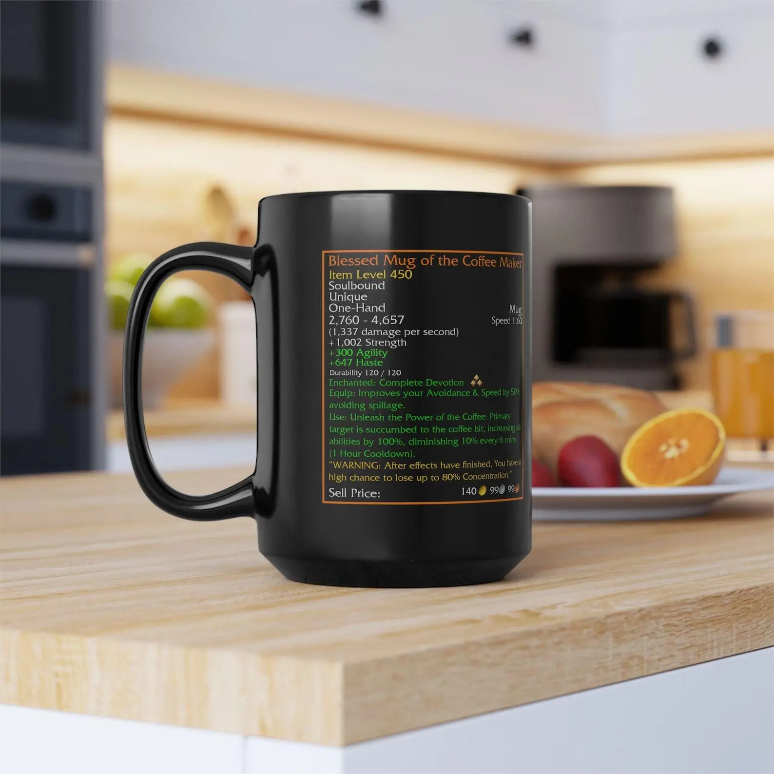 Legendary loot - Blessed Mug of the Coffee Maker - RPG Coffee Stats Mug - Coffee Mug Game Statistics