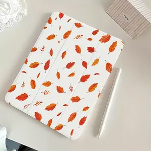 1pc Yellow Leaf Triple-Fold Flip Stand Pen Holder Anti-Drop Case, Foldable Non-Slip Adjustable Kickstand Flexible Hybrid Protective Cover, Suitable for iPad Air 4th/5th 10.9-inch, 7th/8th 10.2-inch, 5th/6th/Air 1st/2nd 9.7-inch Computer Tablet