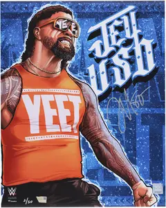 Jey Uso WWE Autographed 16" x 20" Photo Print - Art by Doug Hills - Limited Edition of 50 - Fanatics Authentic Certified