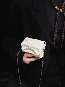 Mini PU Crossbody Shoulder Bag, Casual Butterfly Knot Chain Design, Large Capacity, All-Season Fashion Accessory for Women