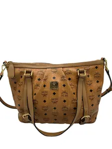 Pre-owned MCM Cognac Visetos Pleated Horizontal Tote Bag/FYFY04303032/3032